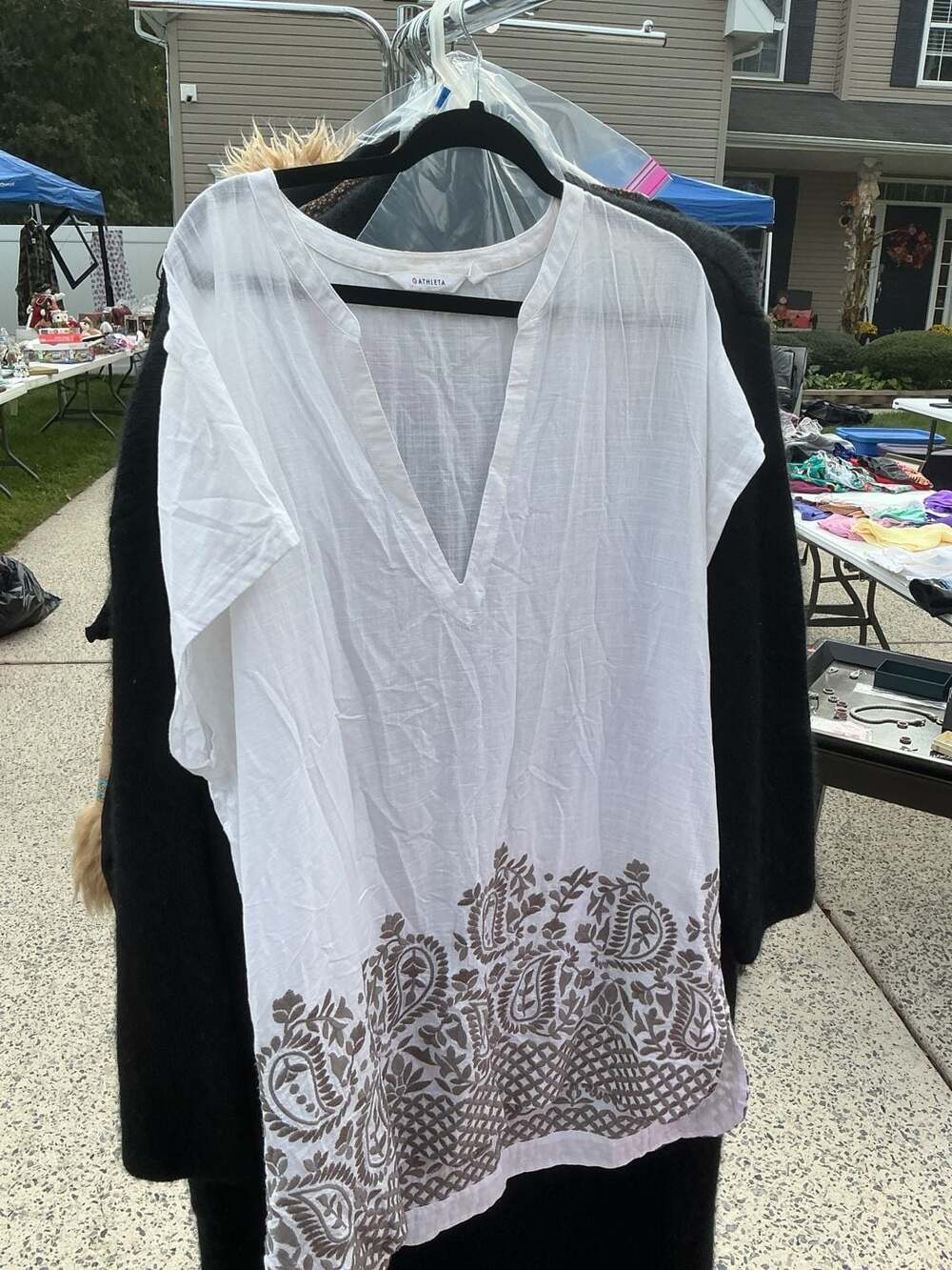 Athleta White Embroidered Tunic Dress Swim Cover Up Paisley V-Neck ...,